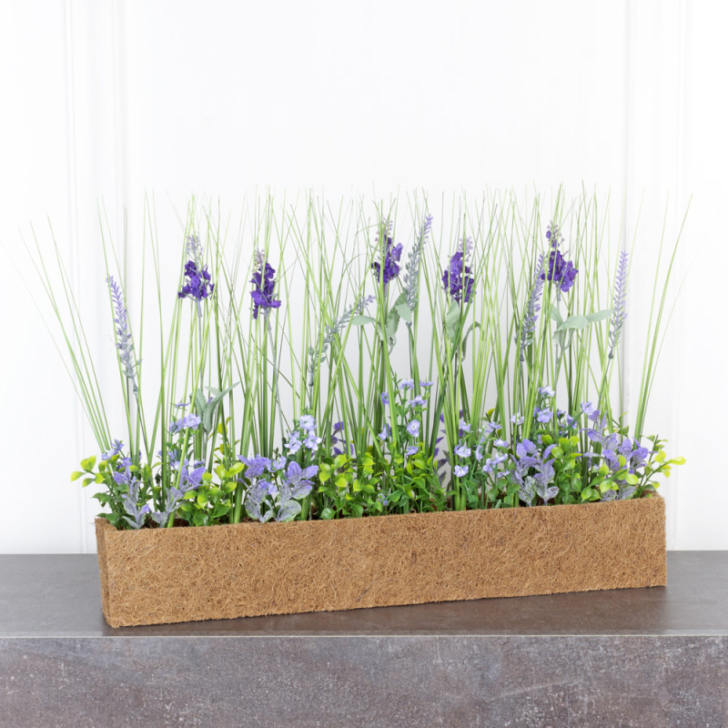 Б007 Лаванда искусственная h29см в кокосовом боксе 50х7х8см (бордюр), сиренево-фиолет_5