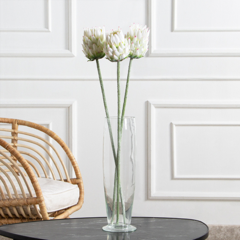 7141А/0287-0341/23(F) Протея искусственная h70см(голова 10см d7см) белая_1