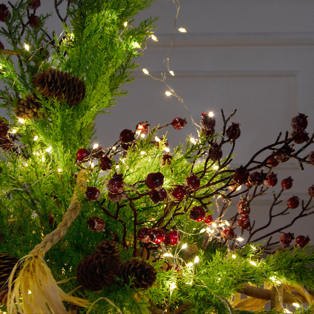 К561/СВ03т(Пр)(F) Композиция искусственная НГ интерьерная с гирляндой Роса, на основании_2