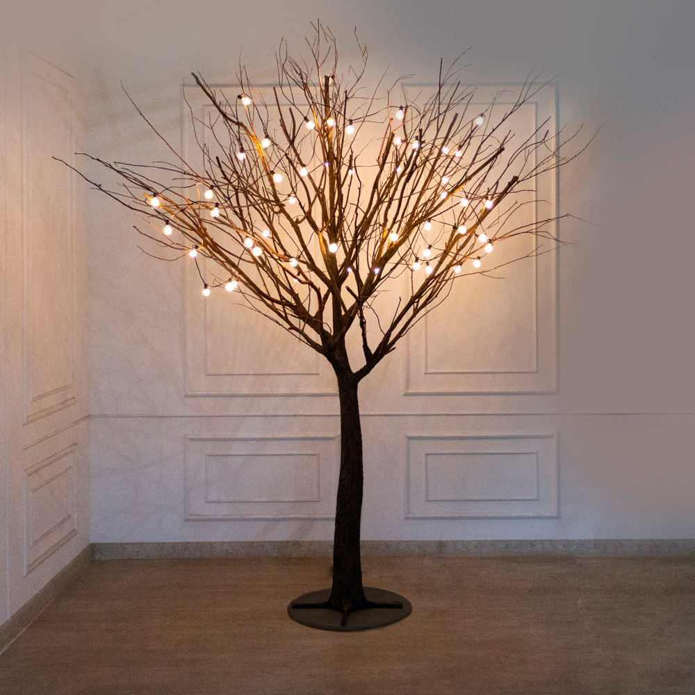 300Гбст/разб/РН/СВ04(F) Дерево интерьерное с натуральными ветвями h300см d220см и ретро-гирляндой_2