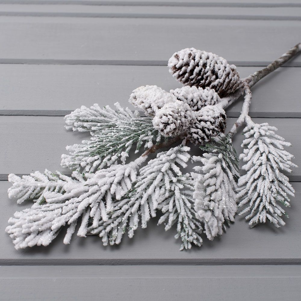 743/20290 KG ветка сосновая в снегу с шишкой 50см_2