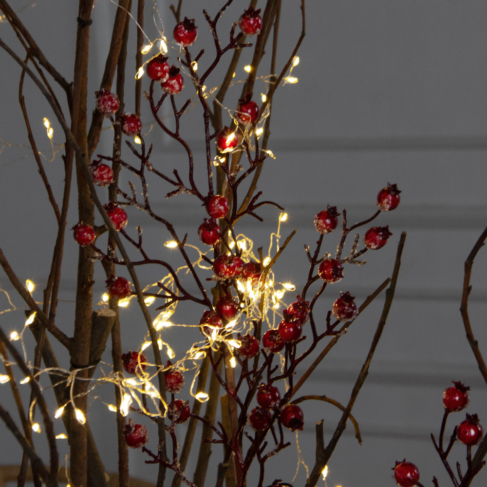 200/РН/СВ03т/647(Пр)(F) Дерево искусственное со снегирями и гирляндой Роса h200см_6