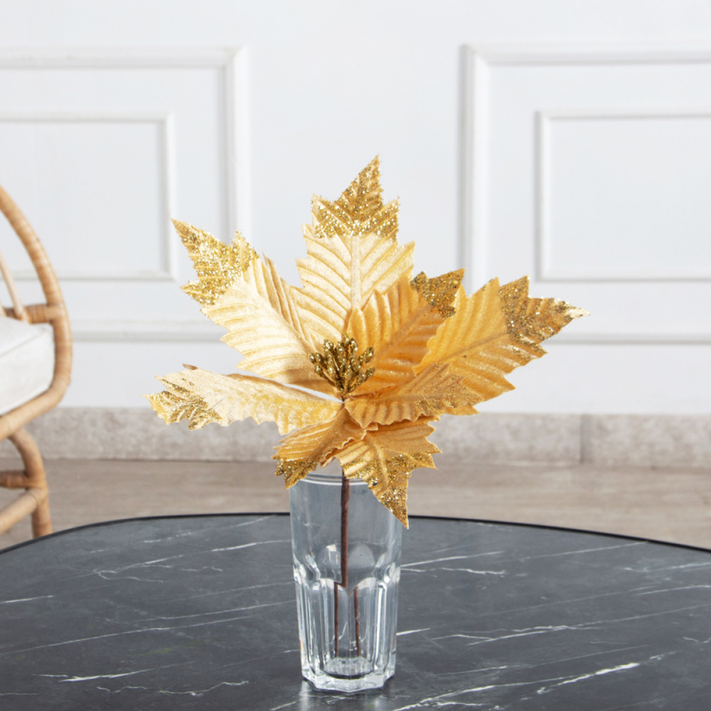 736А/9271-6317/4(F) Пуансетия НГ с блёстками h26см(нога h20см d32см) бежевая_1