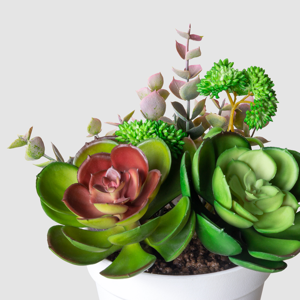 СКК04-3 Композиция искусственная из суккулентов h 17см в интерьерном кашпо, зеленый _1