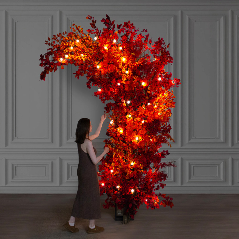 ДЛ/СВ04/175(Пр)(Fix)(F)Декор входной группы h300см н/прутьях,пристенный c ретро-гирляндой,бордовый_1