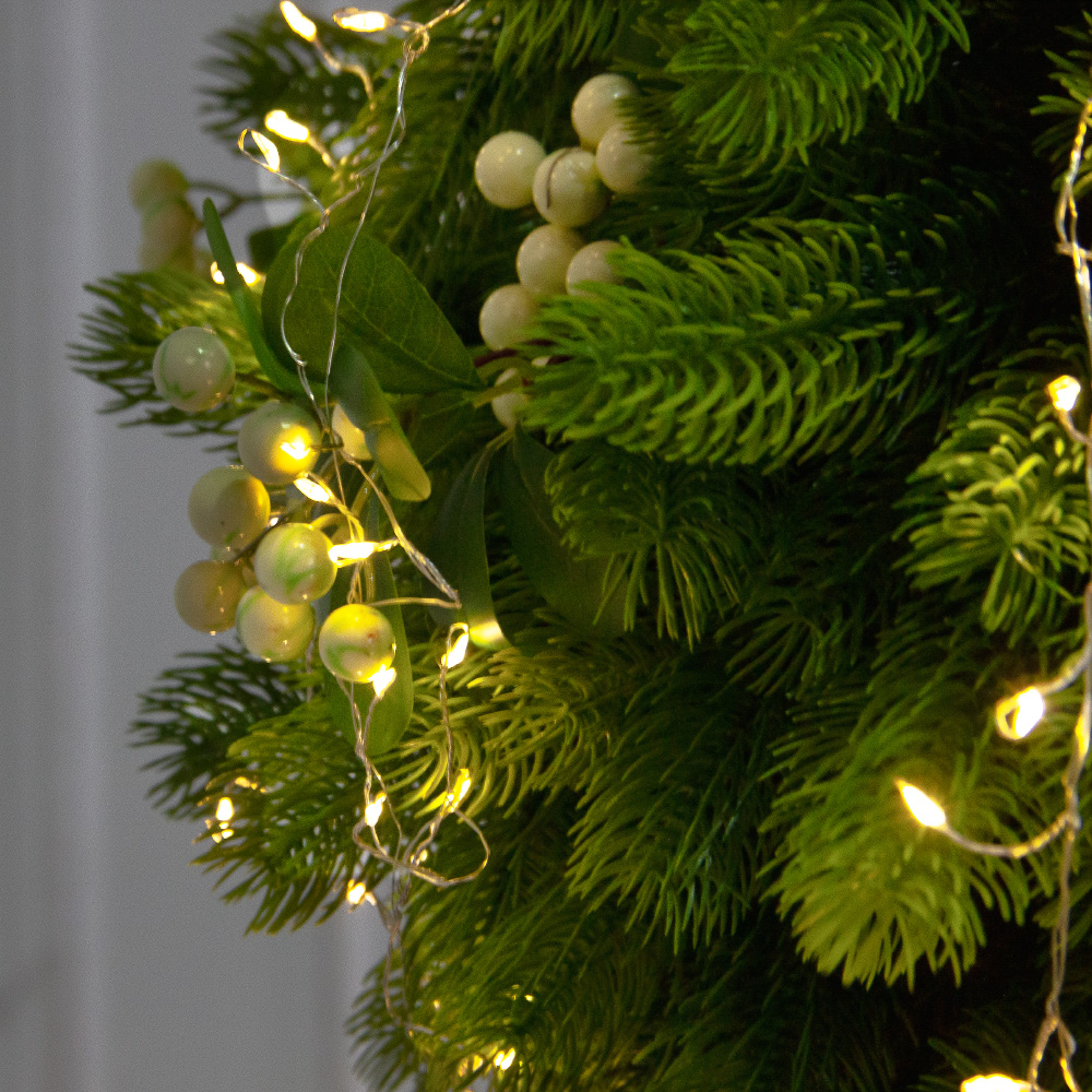 К559/СВ03т-1(Пр)(F) Композиция искусственная НГ подвесная с белым декором и гирляндой Роса_5