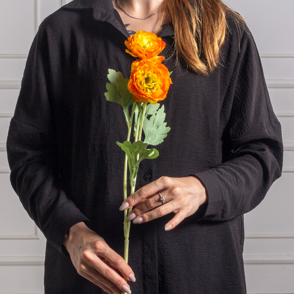 7141А/9149-09/18(F) Ранункулюс искусственный h50см,  оранжевый, 2головы, 1бутон_4