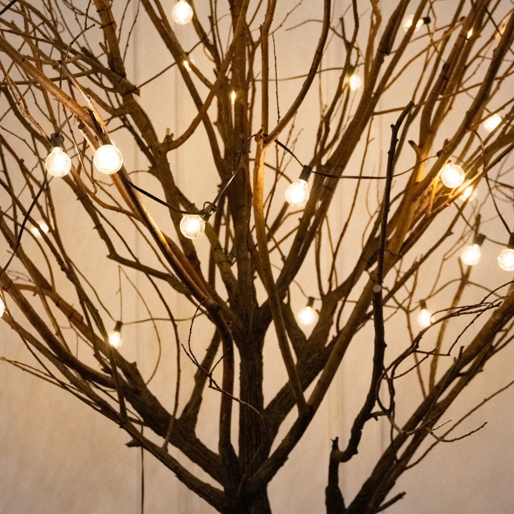 300Гбст/разб/РН/СВ04(F) Дерево интерьерное с натуральными ветвями h300см d220см и ретро-гирляндой_4