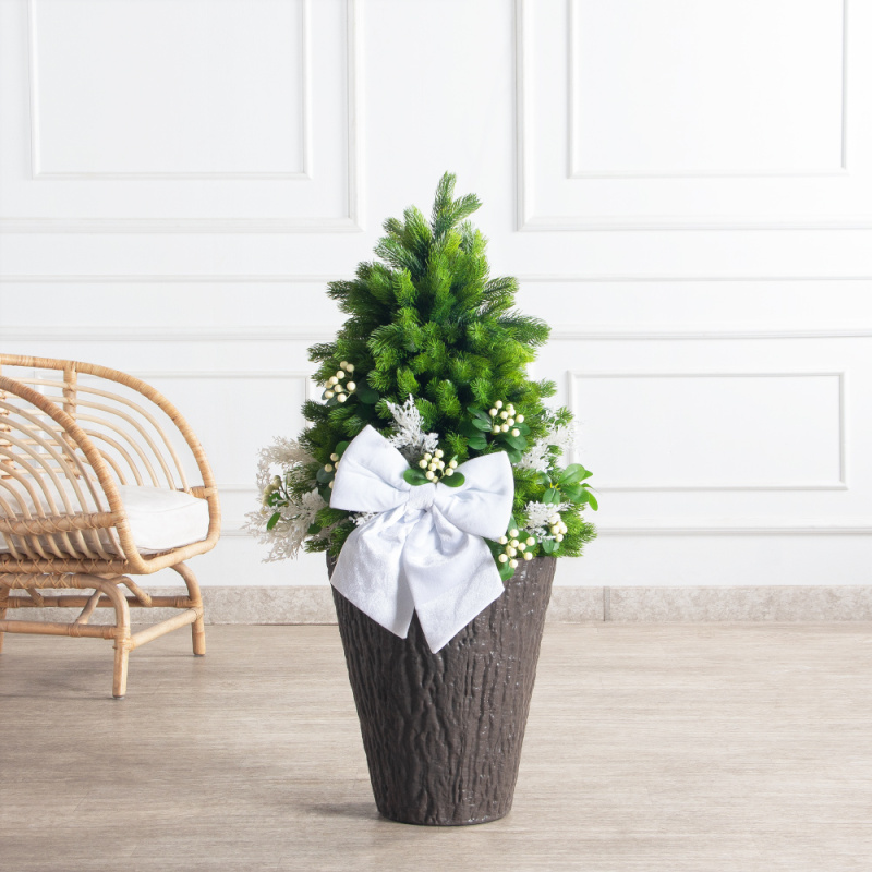 080/289-1(Пр)(Fix)(F) Ель искусственная h80см с белым декором на основании_1