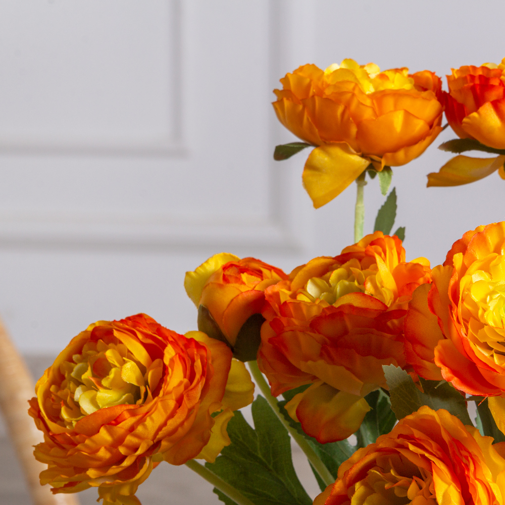 7141А/9149-09/18(F) Ранункулюс искусственный h50см,  оранжевый, 2головы, 1бутон_1