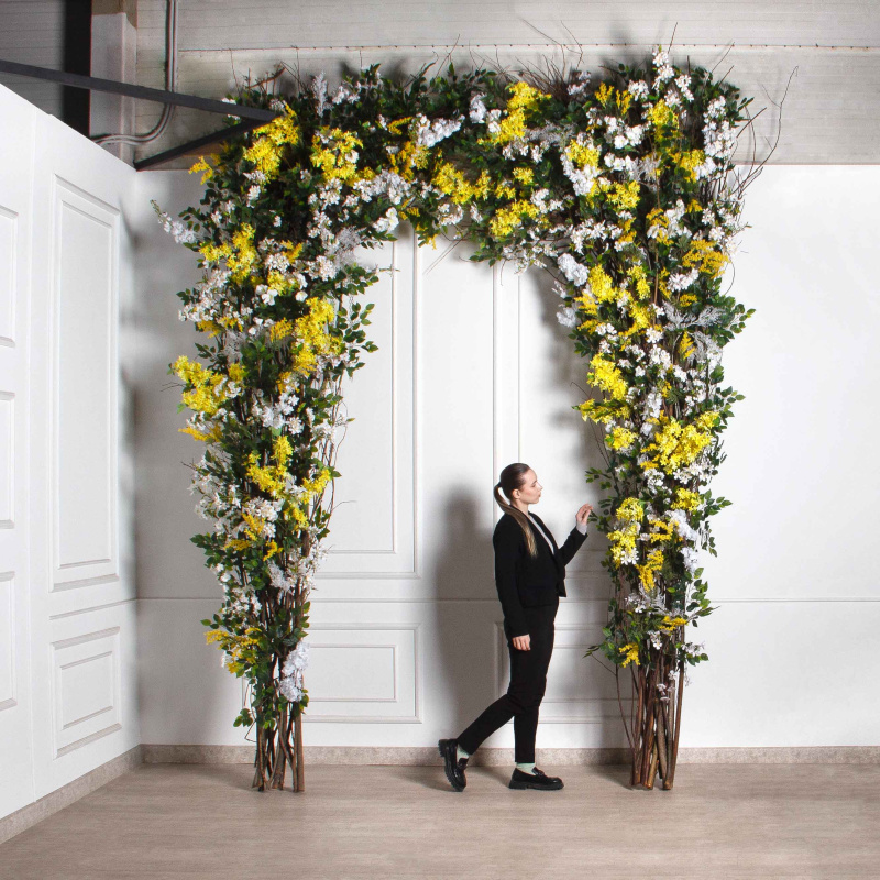 ДЛ159-1(з)(F) Декор входной группы цветочный h 380 см на стволах, пристенный(ширина 140см)_1