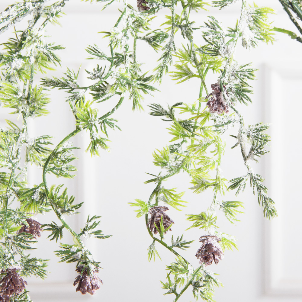 736А/0424-8(F)Ветка Лиственницы с шишечками искусств. заснеженная НГ с блёст.3ветки, h130см(80+50)_3