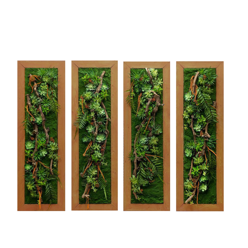 СКФ06/2(з) Фитокартина искусственная с папоротником и суккулентами 50х200см в оранжевой раме _4