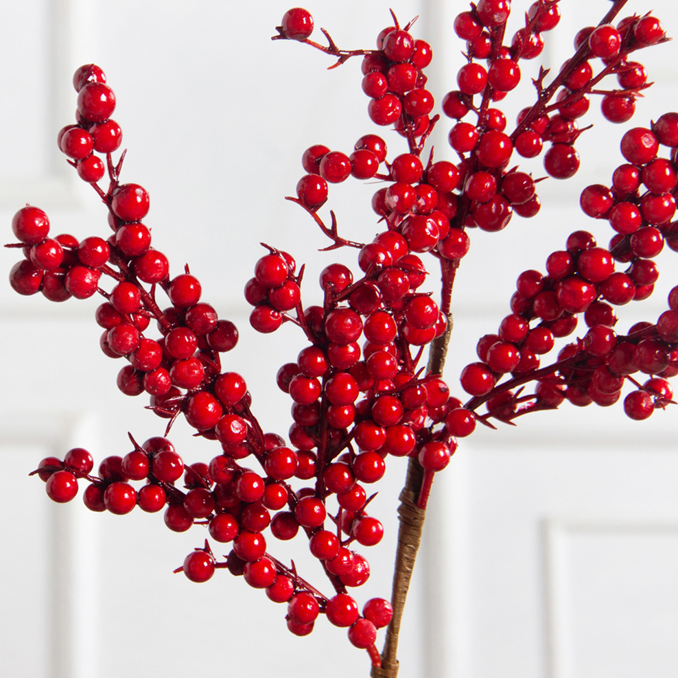 736А/9271-0029(F) Ветка с красными ягодами h53см(30+23см) 3 ветки_3