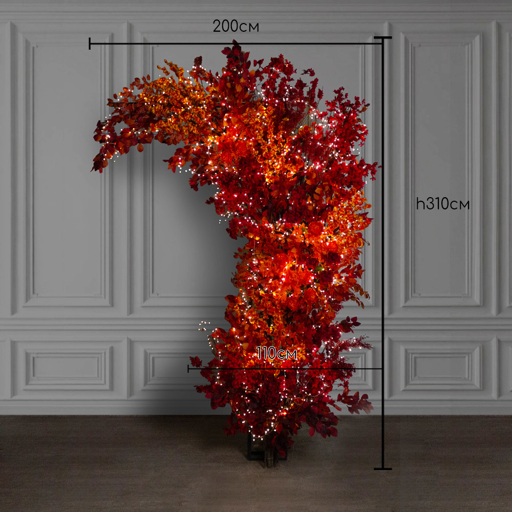 ДЛ/СВ03/175(Пр)(Fix)(F) Декор входной группы h300см на прутьях, пристенный с гирляндой, бордовый_2