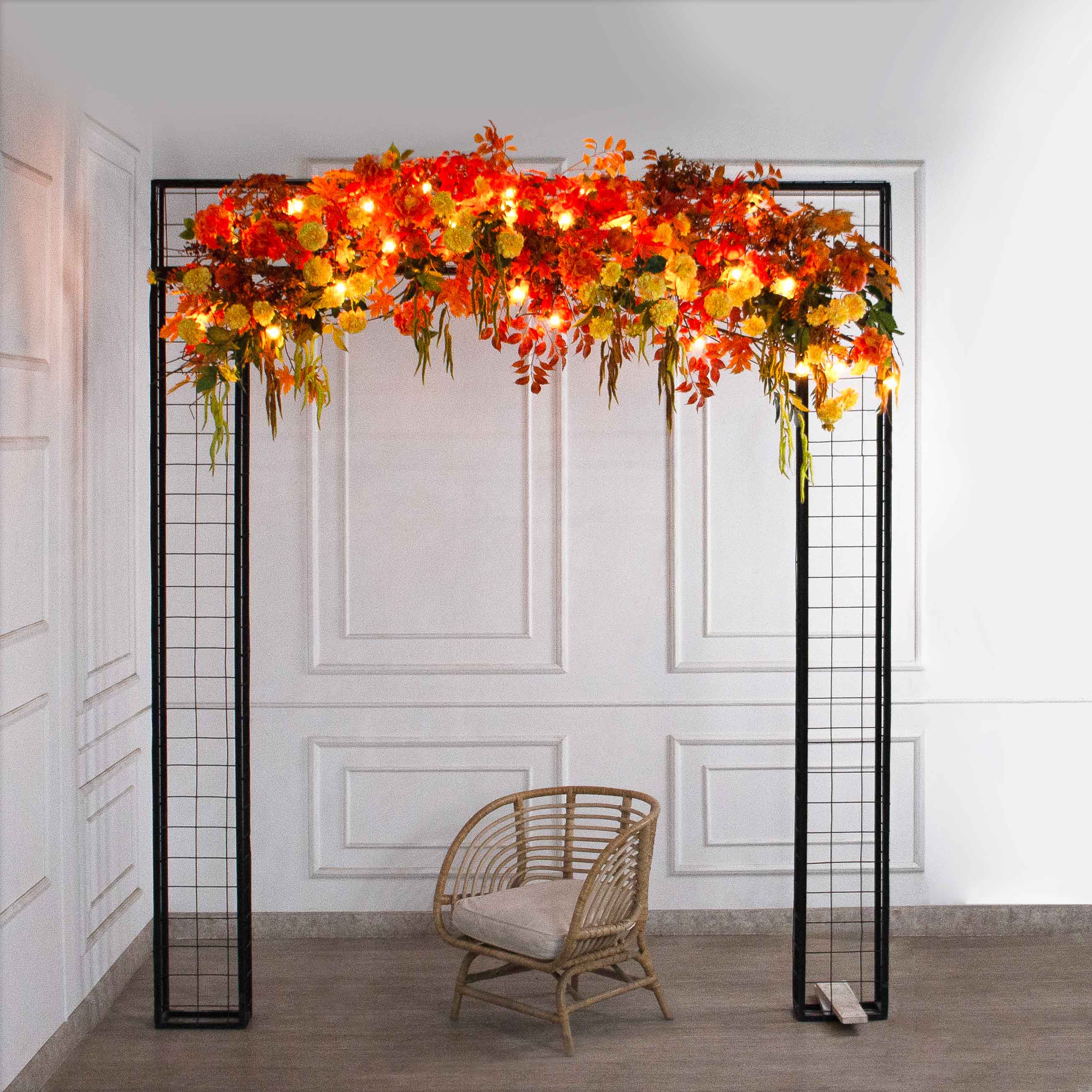 ДЛ174/СВ04(Пр)(Fix)(F) Декор арочного типа L230см на прутьях,пристен. с ретро-гирляндой,оранж-желт_3