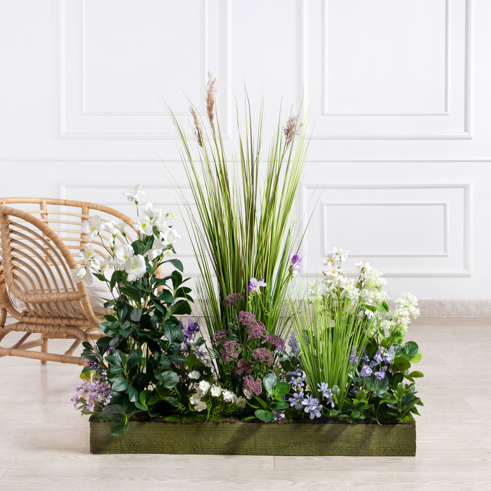 ВМ105(з)(F) Композиция искусственная Цветочный луг на вставке 98х35х10см_1