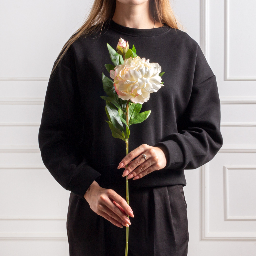 7141А/9149-10/4(F) Пион искусственный 1 голова d12см, 1 бутон, h63см, кремовый_4