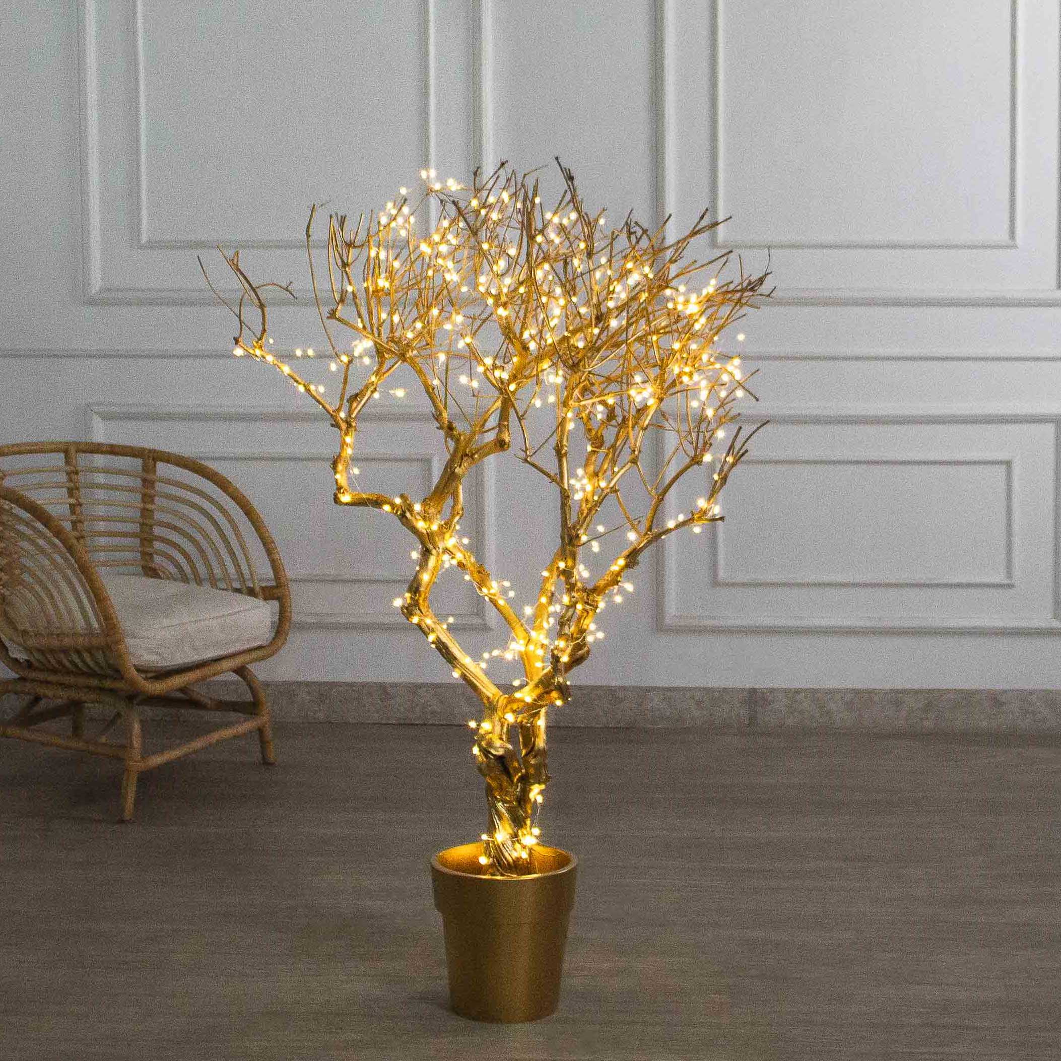 140/ДЗ/СВ03(Пр)(F) Дерево интерьерное с гирляндой Роса h140см, натуральная древесина, золотое_2
