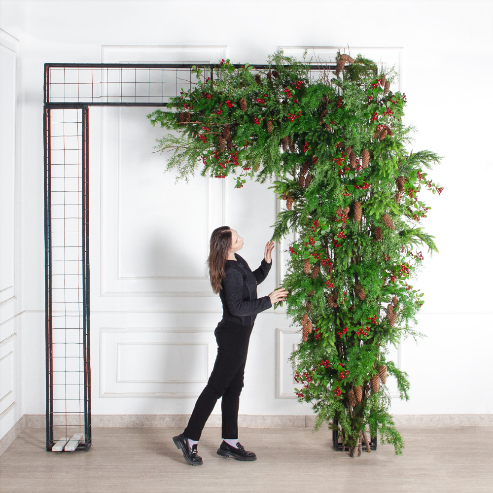 ДЛ183(Пр)(Fix)(F) Декор входной группы хвойный с ягодами h290см на прутьях,пристенный_3