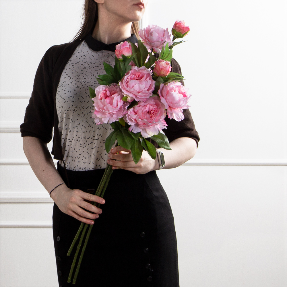 7141А/9122-0346/1(F) Пион искусственный h77см 2головы 1бутон,розовый_5