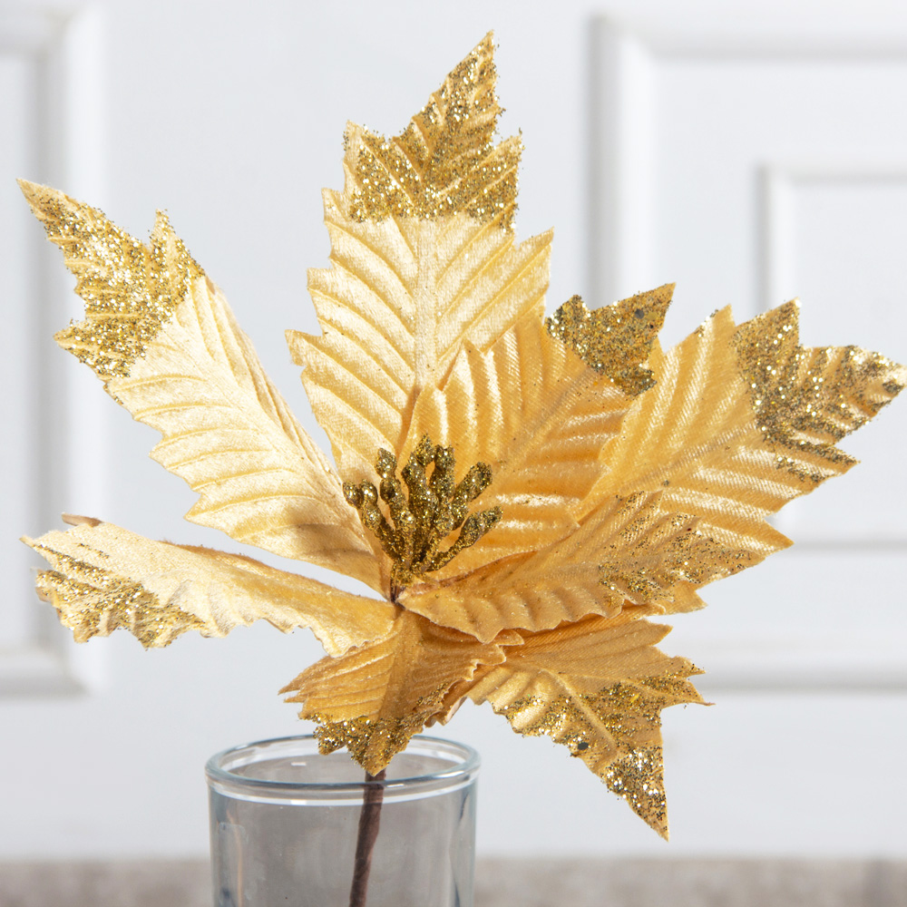 736А/9271-6317/4(F) Пуансетия НГ с блёстками h26см(нога h20см d32см) бежевая_2