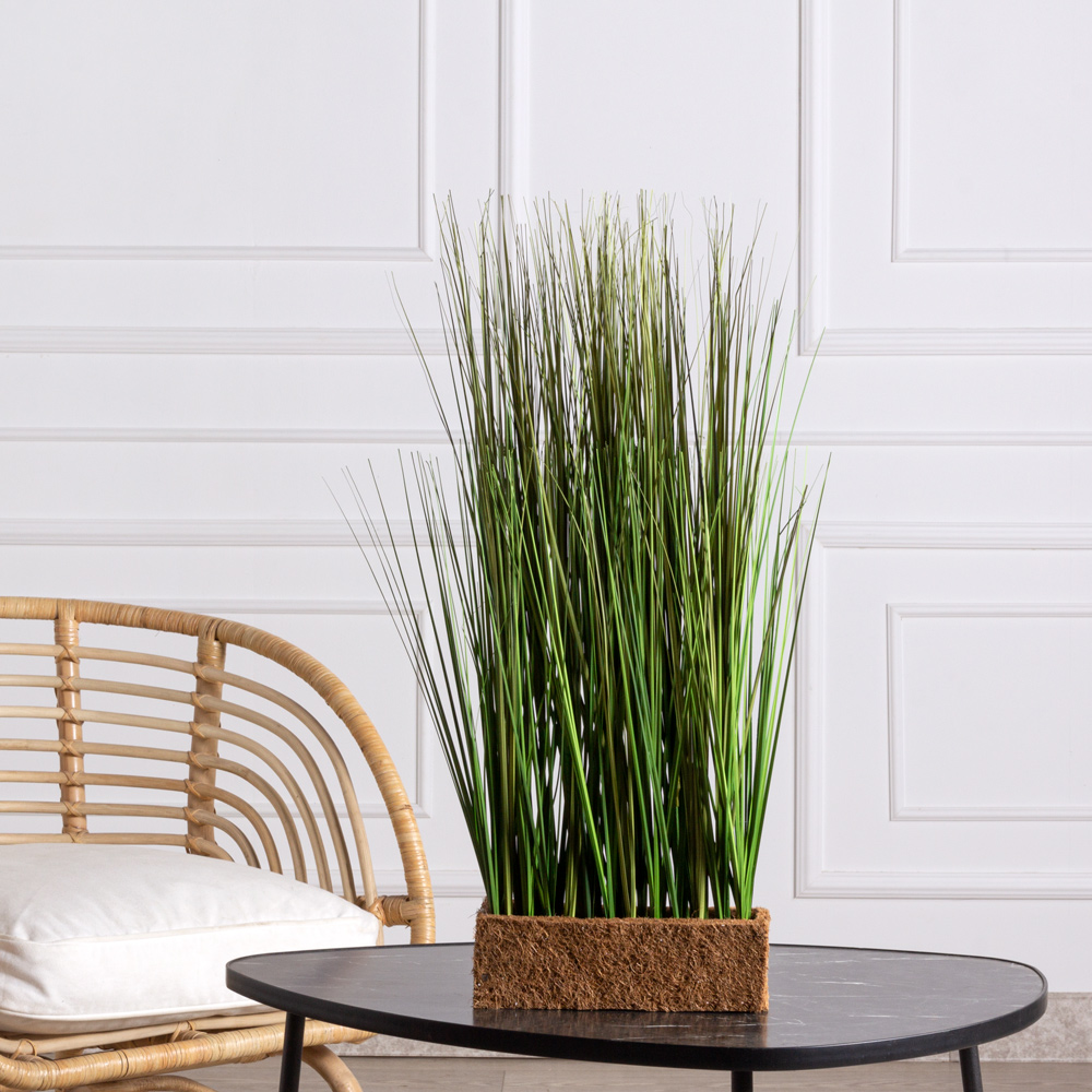 ТД007-1 Трава Осока искусственная h60см в кокосовом боксе 25х8х8см_1