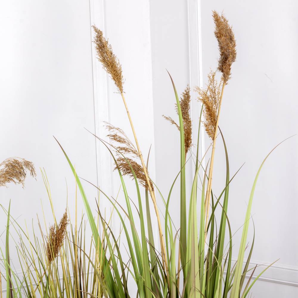 ТД097-6(з) Трава Осока искусственная с камышом в кокосовом боксе 95х20х8см, желто-зеленая_1