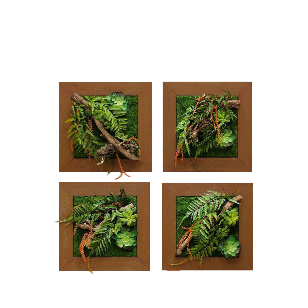 СКФ06/1(з) Фитокартина искусственная с папоротником и суккулентами 50х50см в оранжевой раме _2