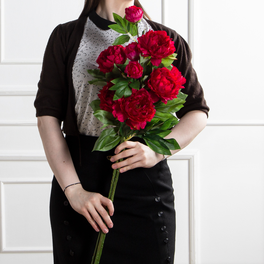 7141А/9122-0346/11(F) Пион искусственный h77см 2головы 1бутон,бордовый_5