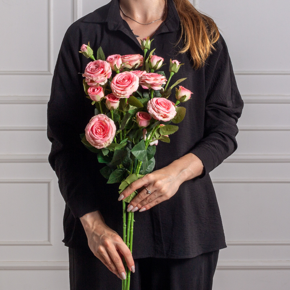 7141А/9149-11/1(F)Роза искусственная h75см, розовая, 3головы, 4бутона, шёлк_3