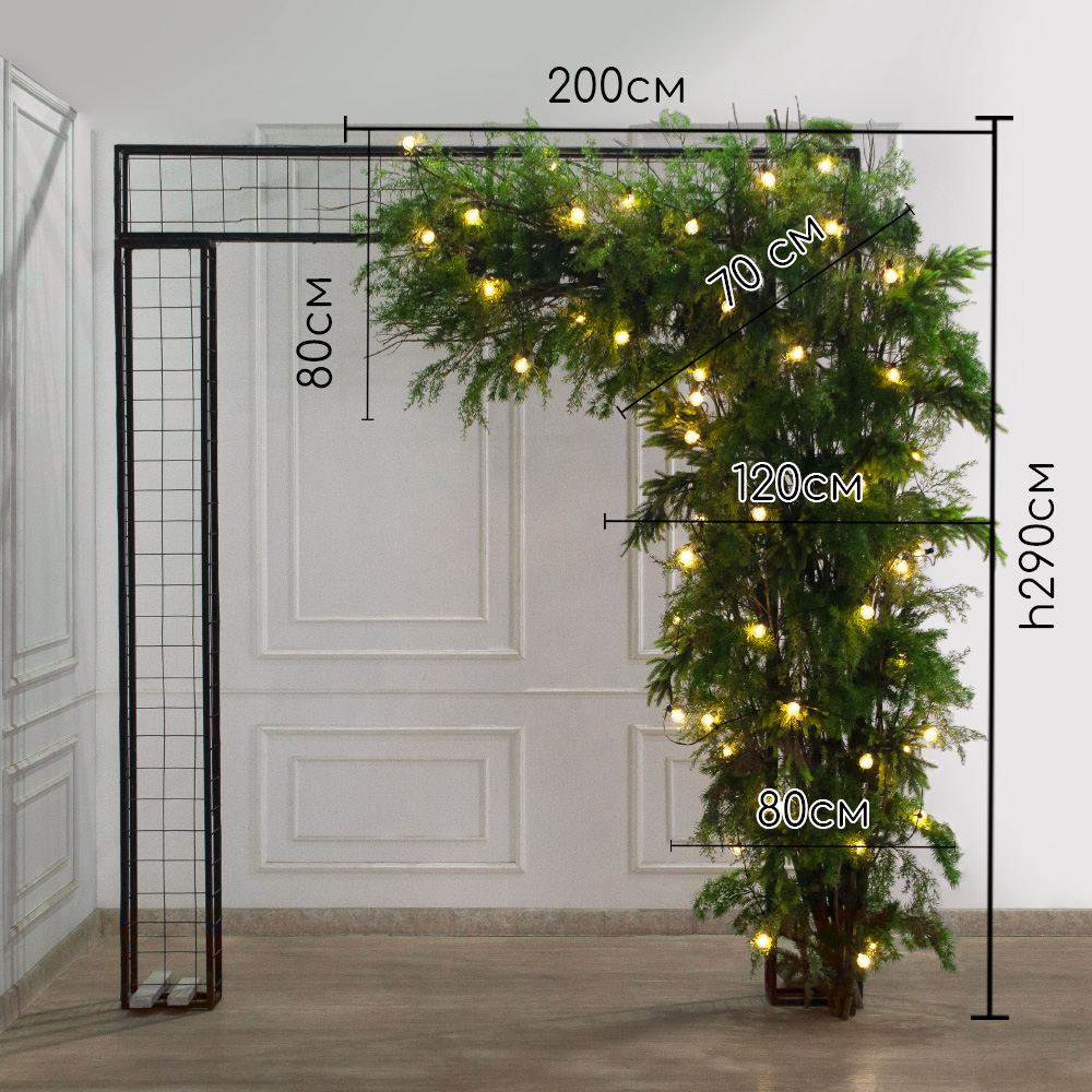 ДЛ182/СВ04(Пр)(Fix)(F)Декор вход.группы хвойный h290см н/прутьях, прист.с ретро-гирляндой_2