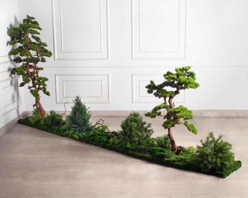 БС180/ОС/30-1(з)(F) Композиция искусственная с сосной h180см, h115см на основании 390х46см_1