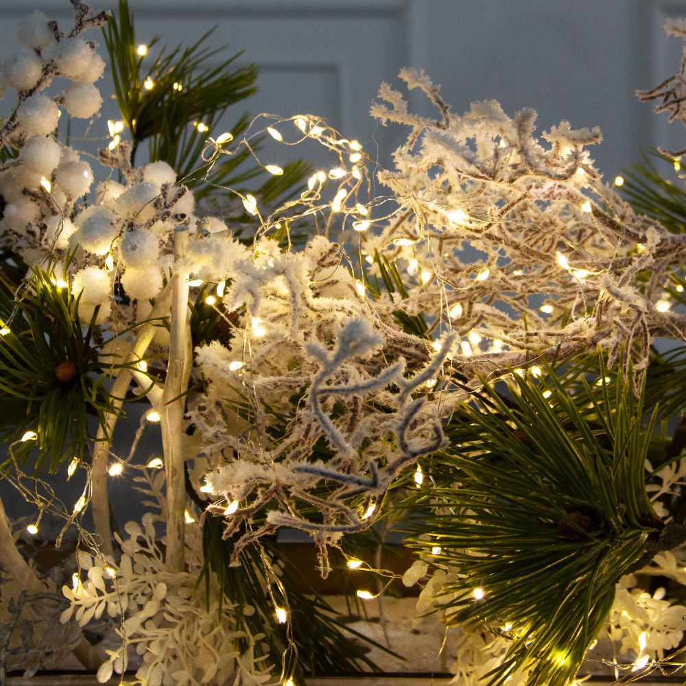 К566/СВ03т(Пр)(F) Композиция искусственная НГ с гирляндой Роса на основании, бело-голубая_6