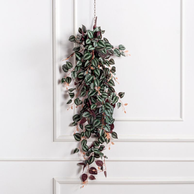 7143А/9116-01(F) Плющ традесканция  искусственный ампельный 12 частей, h120см, зелено-бордовый