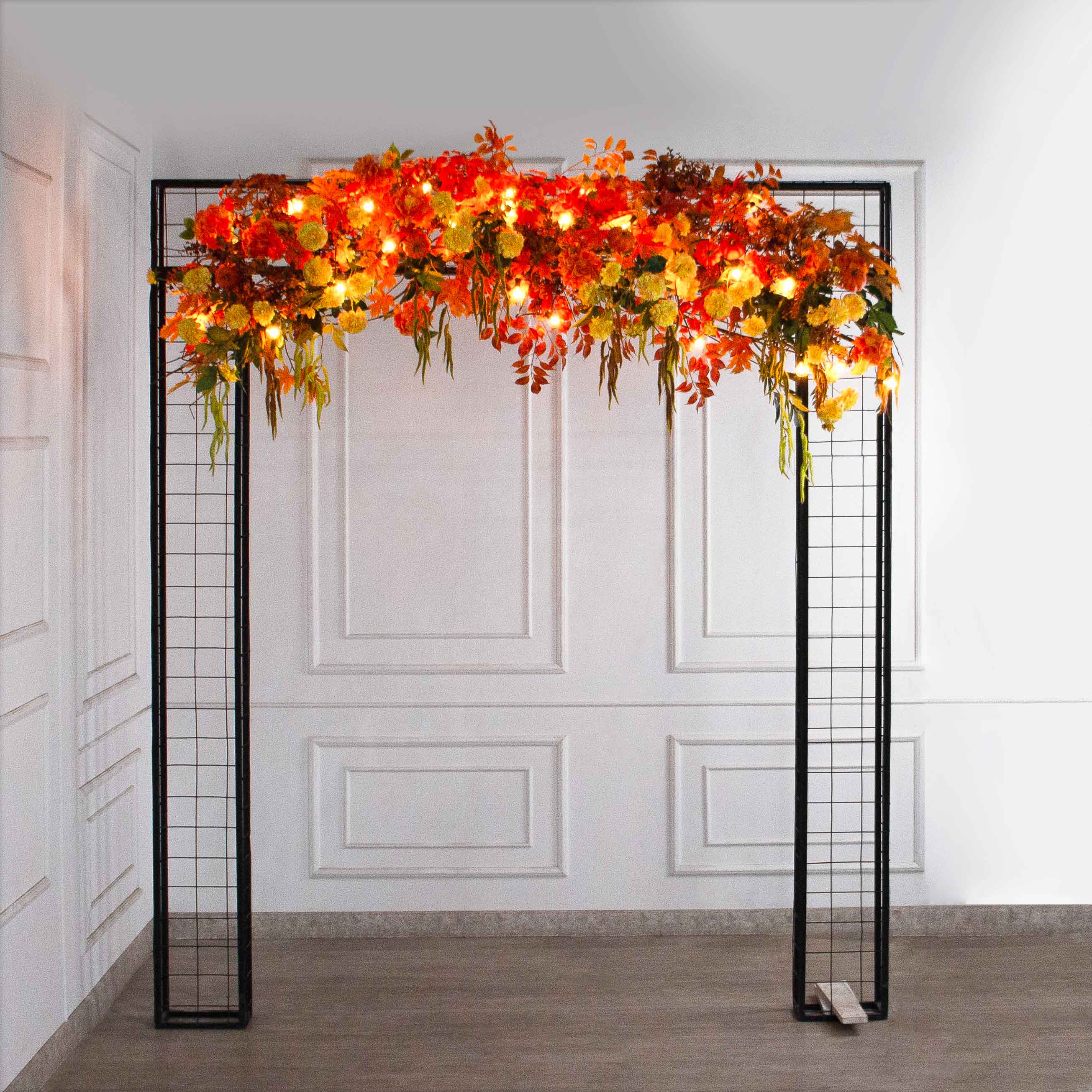 ДЛ174/СВ04(Пр)(Fix)(F) Декор арочного типа L230см на прутьях,пристен. с ретро-гирляндой,оранж-желт_2