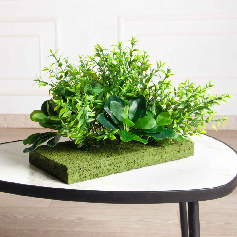 ВМ107(з) Композиция искусственная Микс с питтоспорумом h15см на вставке 28х14,5х3см_1