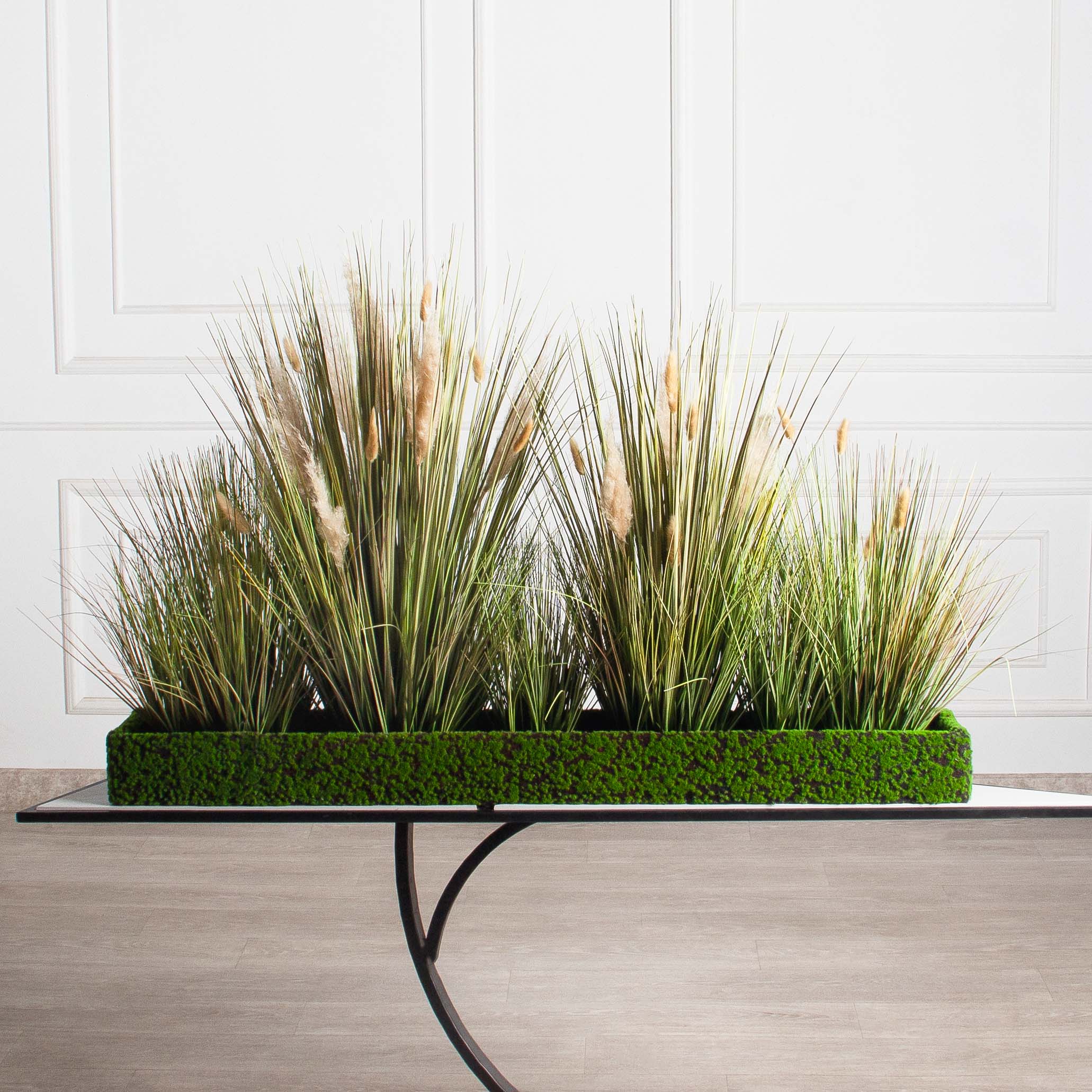 ТД097-17(з)(F) Трава Осока искусственная с сухоцветами h70см в мшистом боксе 120х20х10см_2