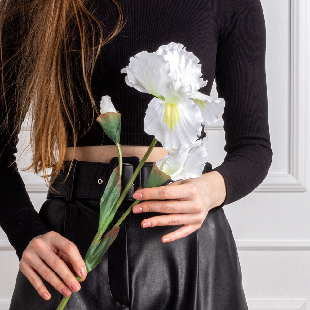 7141А/9120-01/23Р(АКЦИЯ) Ирис искусственный 1 голова d17см, 2 бутона, h80см, белый_4