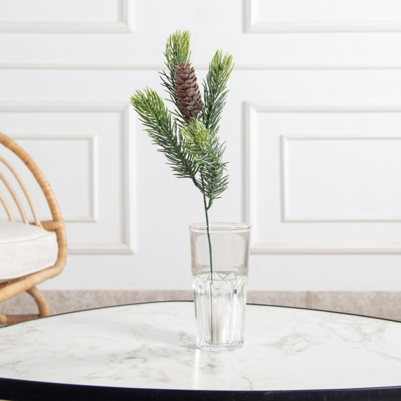 736А/9271-0164(F) Ветка еловая НГ с шишкой и блёстками h32см(18+14см) 4части и 1шишка_1