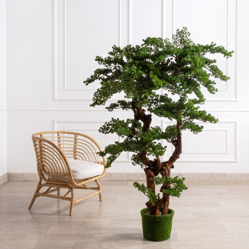 БС150/2К/ОС/30(F) Бонсай искусственный Сосна h150см в кашпо со мхом d26см
