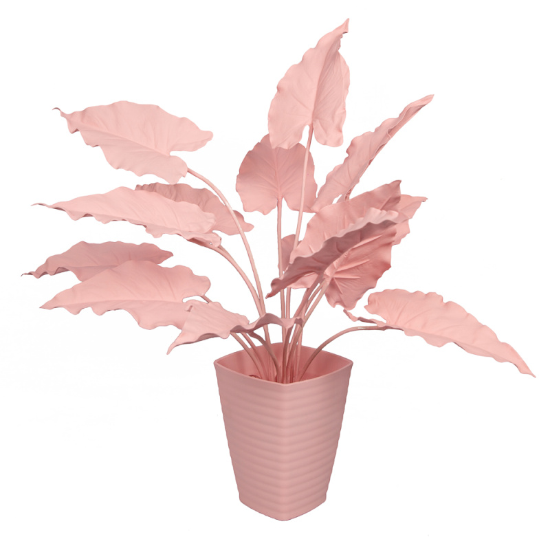 К55*2-1 Каладиум куст (розовый) h55см(силикон) в интерьерном кашпо d17см
