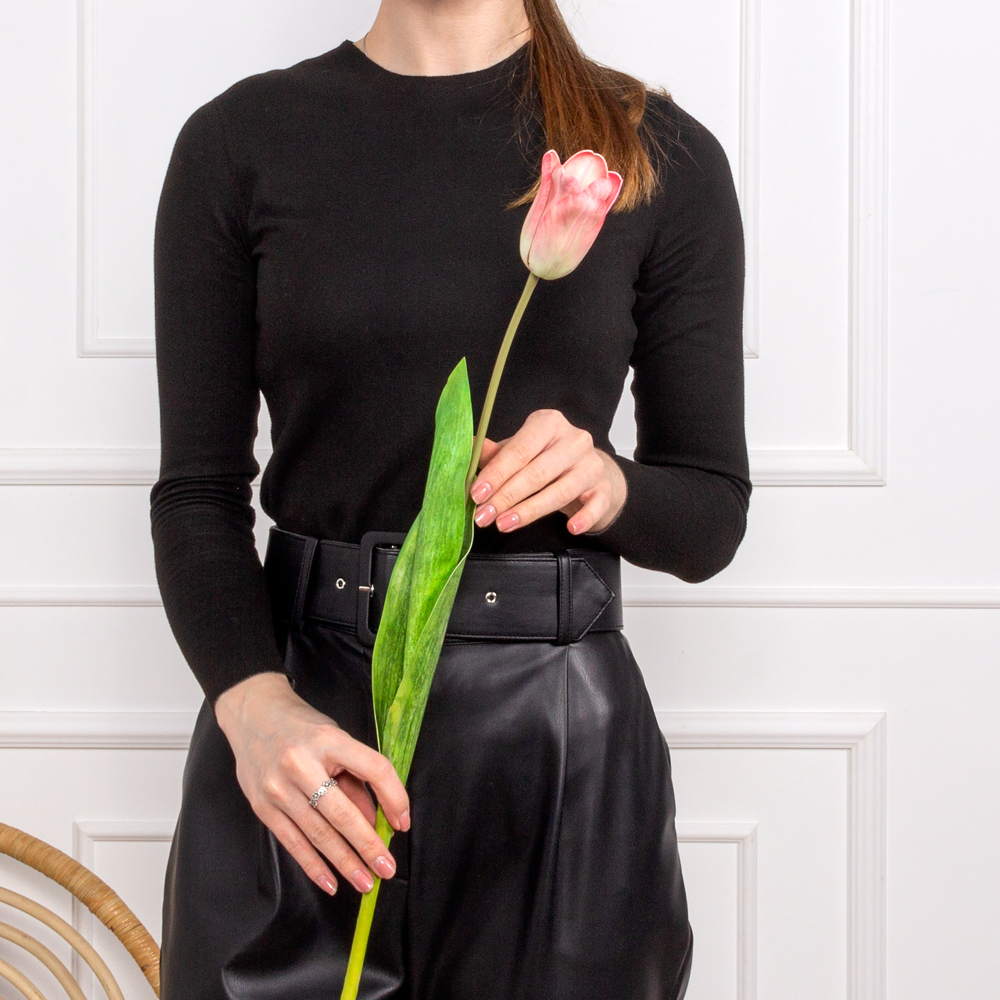 7141А/0471-01/11Р Тюльпан искусственный h70см, бело-бордовый (латекс) _4