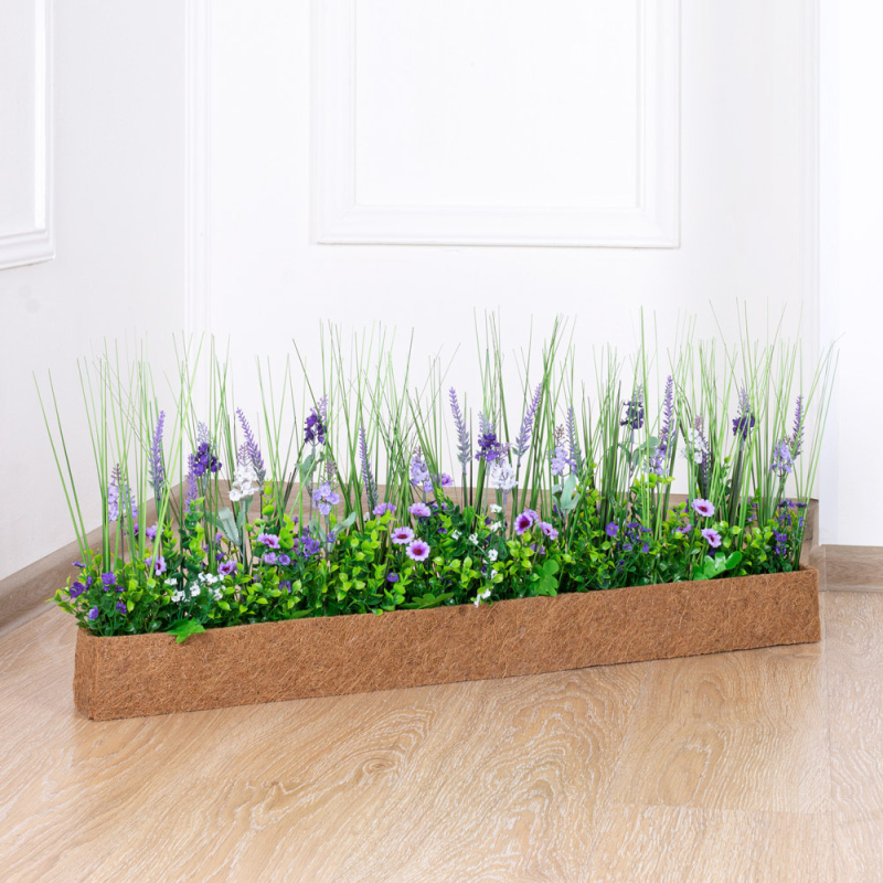 Б007-2/70-10(F) Лаванда искусственная h30см в кокосовом боксе 87,5х8х8см (бордюр), сиреневый_1