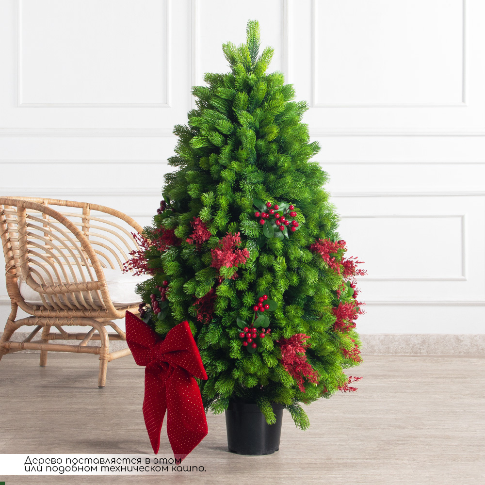 120/289-3(Пр)(Fix)(F0 Ель искусственная h120см с красным декором на основании_2