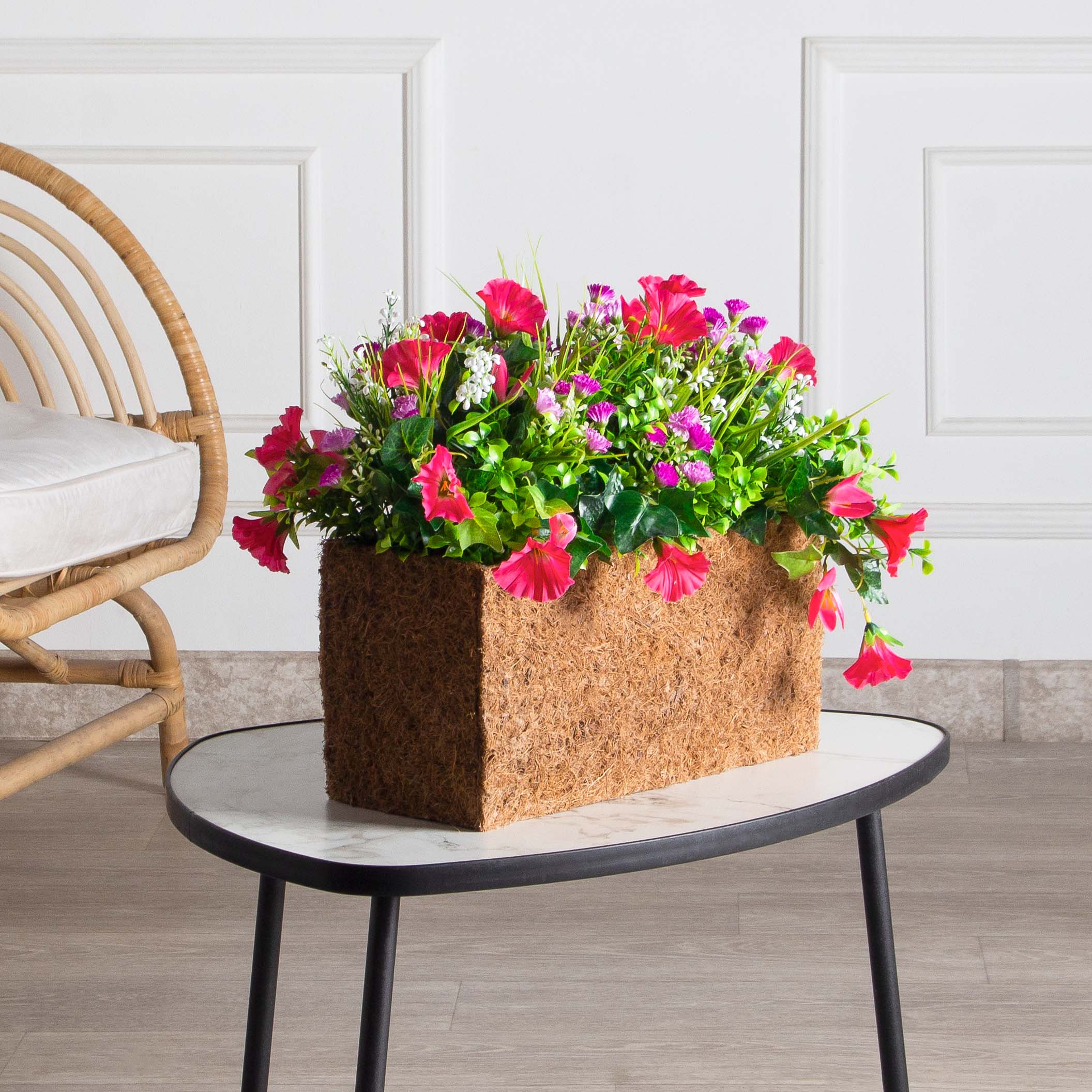 Ц601-4(з.)(F) Петуния ампельная (розовая) h17см(латекс) в кокосовом боксе 35х15х17см_2