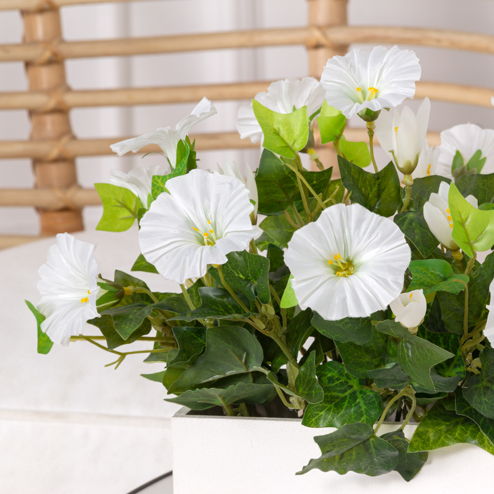 ТДЯ440-1 Петуния искусственная белая в деревянном ящике 20х9х8см_2