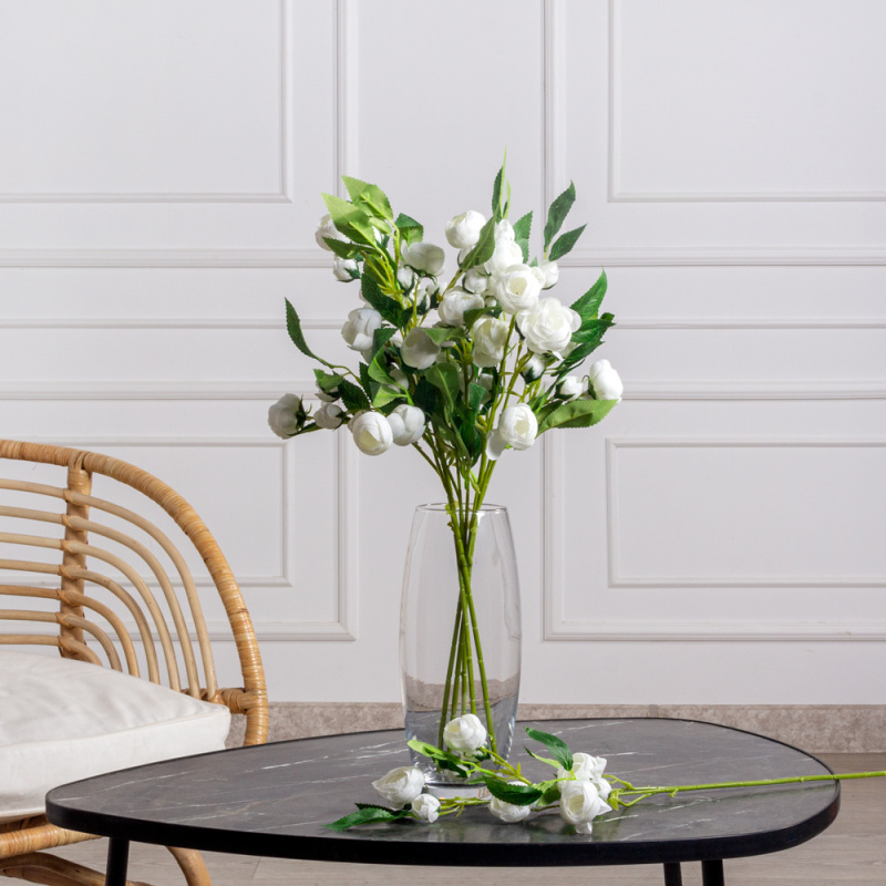 7141А/0443-3/23 Ранункулюс искусственный, 5 голов,  6 бутонов  h51см,  белый