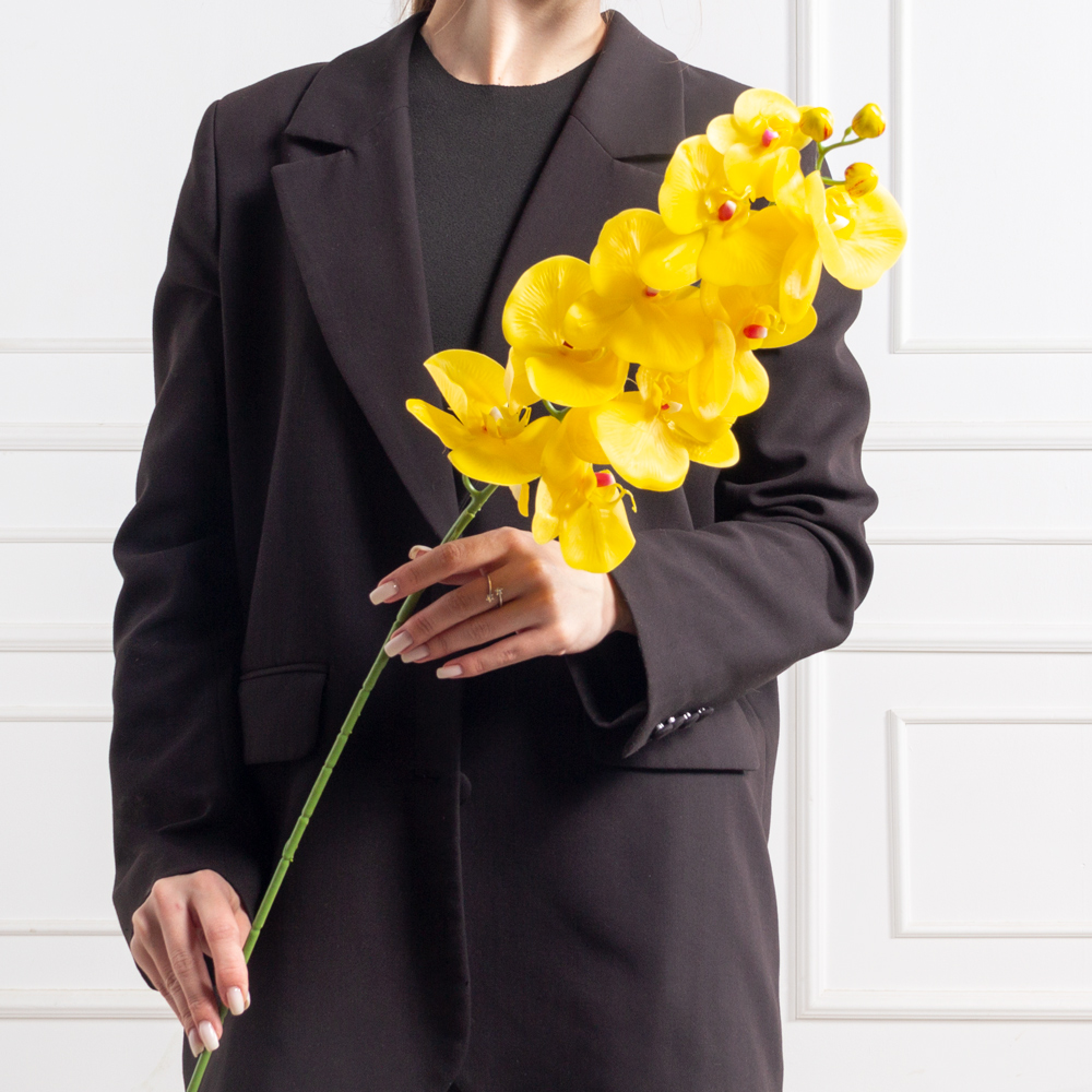 7141А/0108-01/12(F) Орхидея  искусственная h100см 9 голов, жёлтая(латекс)_4