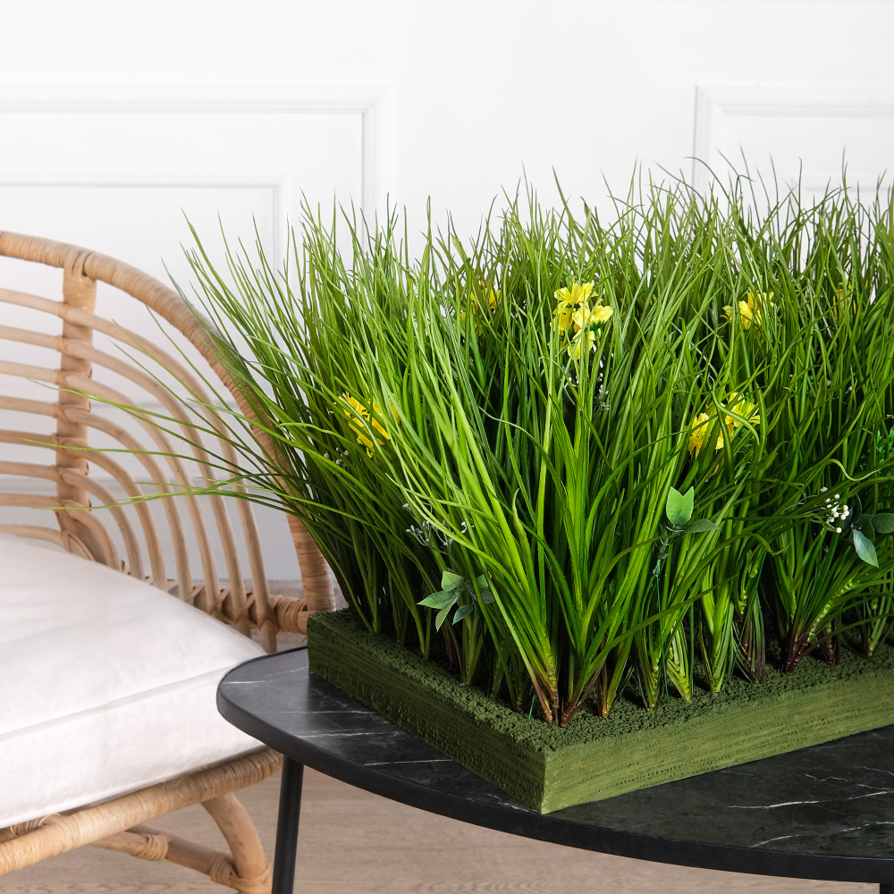 ВМ51-5(з.)(F) Композиция искусственная Разнотравье на вставке 51х35хh5см, желто-оранжев._4